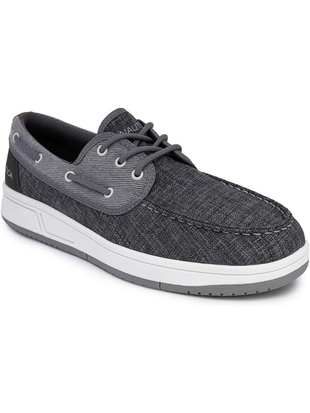 Nautica Men's Charcoal Moc Toe Cushioned Insole Deck Fashion Lace Up Loafers